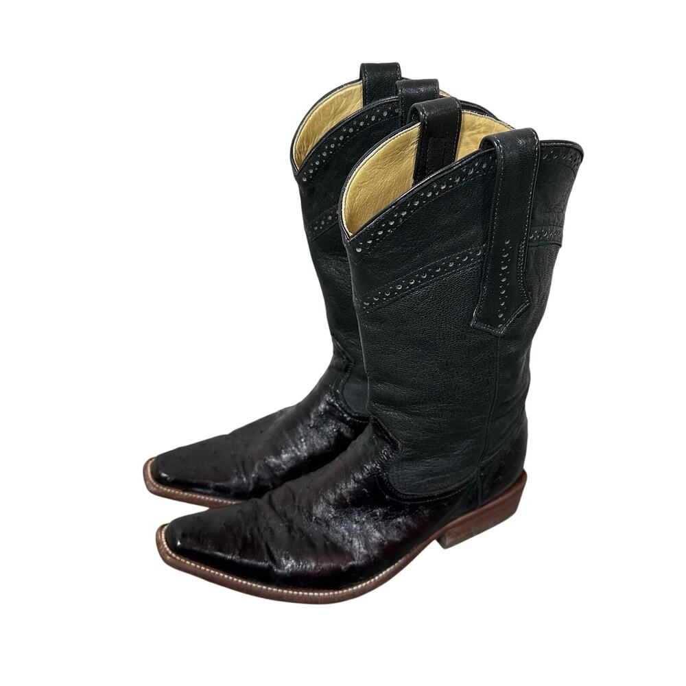 Cuadra Men's 7 Black Full Quill Ostrich Western Cowboy Boots Made in Mexico